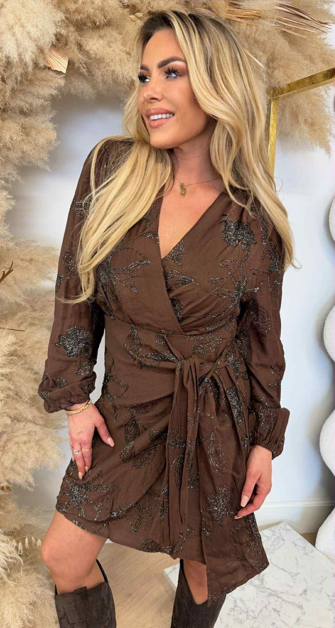 FLOWER SHINE DRESS 5486-9 COFFEE FLOWER SHINE DRESS 5486-9 COFFEE