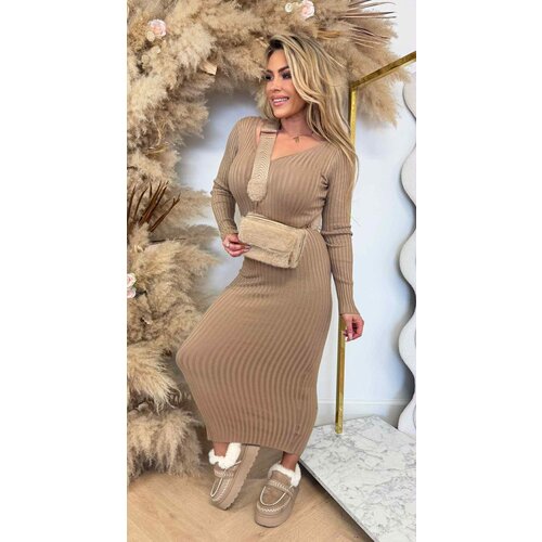 RIB V LONG DRESS 9850 TAUPE
