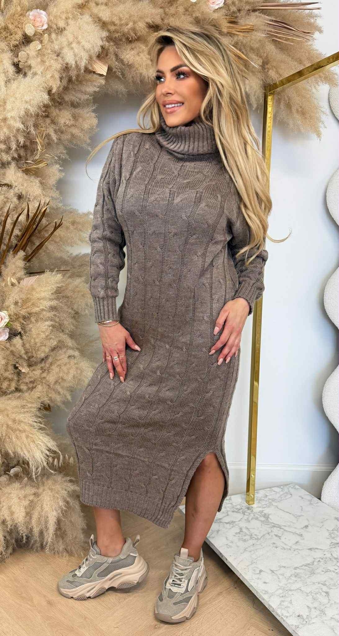 KABEL KOL DRESS LONG TAUPE