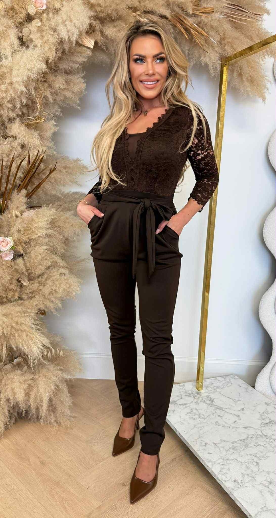 BELLA LACE CUP JUMPSUIT BROWN