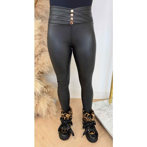 BUTTON LEATHER LOOK LEGGING 9050 BLACK BUTTON LEATHER LOOK LEGGING 9050 BLACK