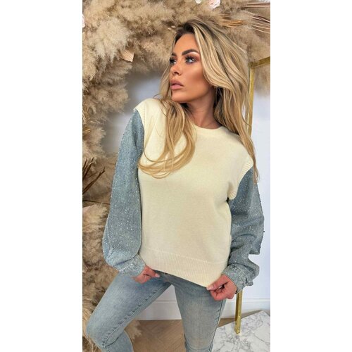 DENIM SPARKLE SLEEVE SWEAT 387013 LIGHTBEIGE DENIM SPARKLE SLEEVE SWEAT 387013 LIGHTBEIGE