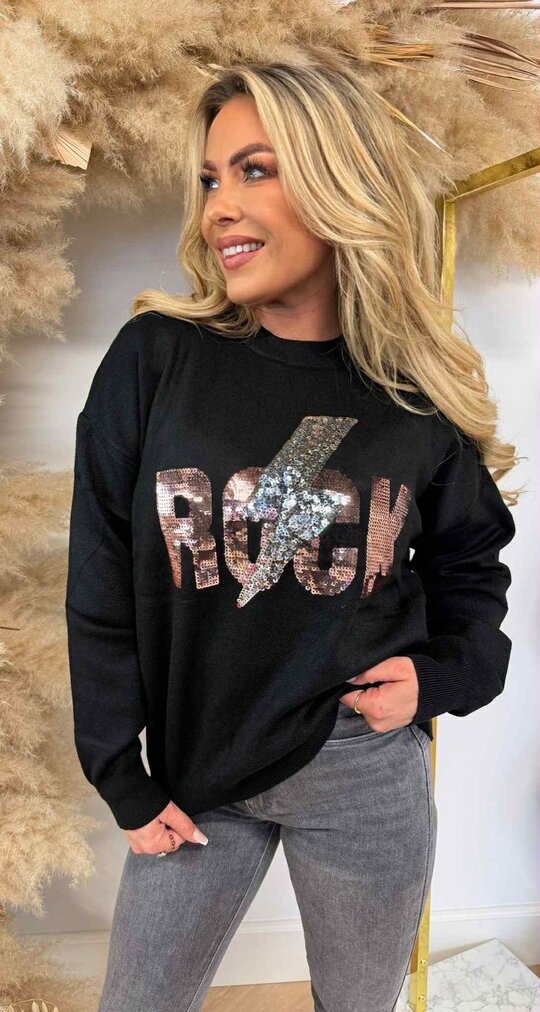 ACTIE ROCK SEQUIN SWEAT 10308 BLACK