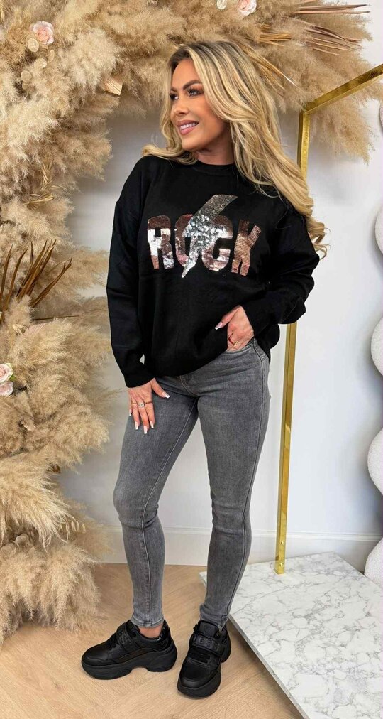 ACTIE ROCK SEQUIN SWEAT 10308 BLACK