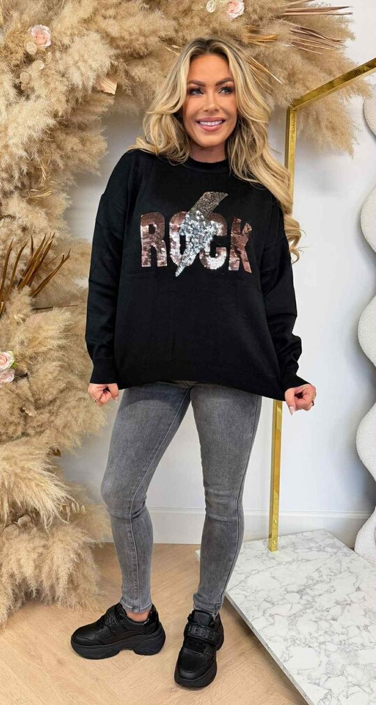 ACTIE ROCK SEQUIN SWEAT 10308 BLACK