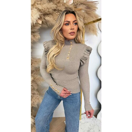 BUTTON ROEZEL STRETCH TOP TAUPE BUTTON ROEZEL STRETCH TOP TAUPE