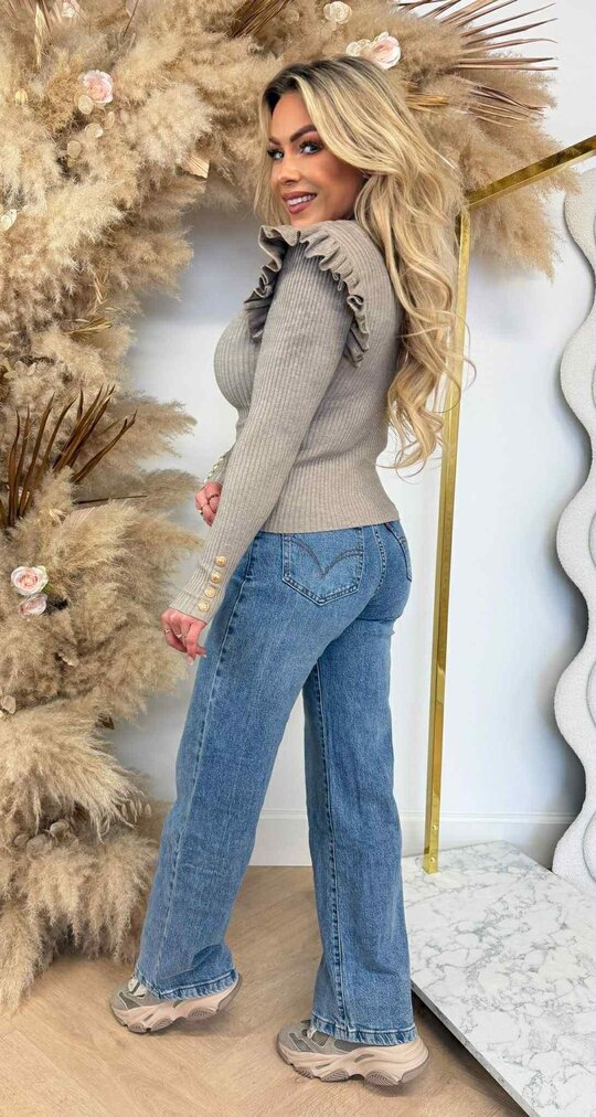BUTTON ROEZEL STRETCH TOP TAUPE