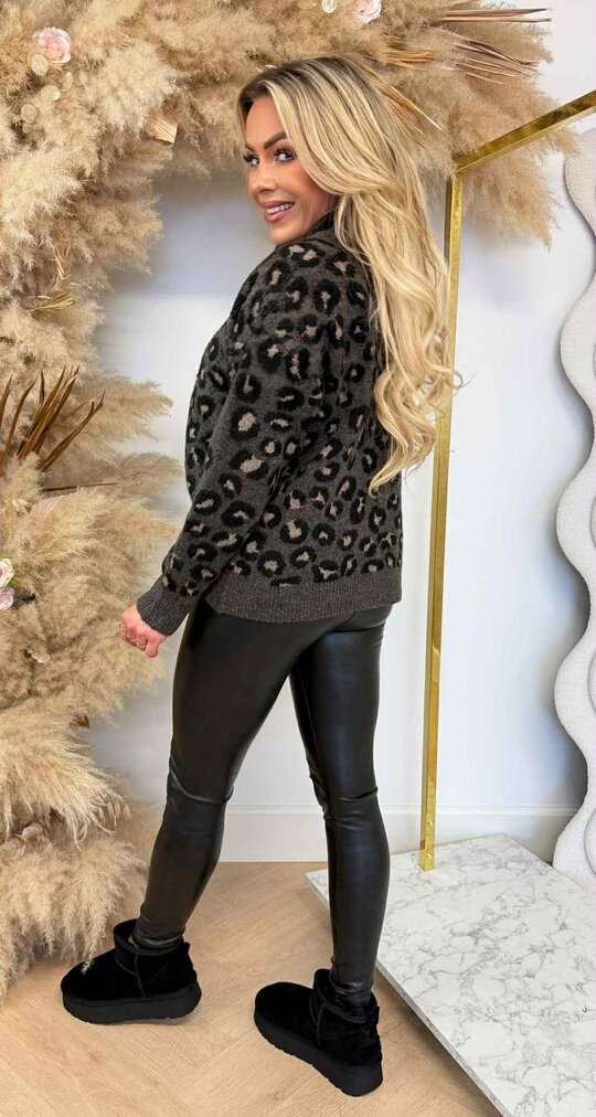 LEOPARD ZIP SWEAT PK813 DARKGREY