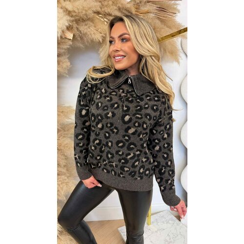 LEOPARD ZIP SWEAT PK813 DARKGREY LEOPARD ZIP SWEAT PK813 DARKGREY