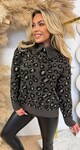 LEOPARD ZIP SWEAT PK813 DARKGREY