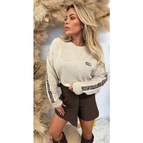 LACE LEOPARD SLEEVE SWEAT 3831330 TAUPE LACE LEOPARD SLEEVE SWEAT 3831330 TAUPE