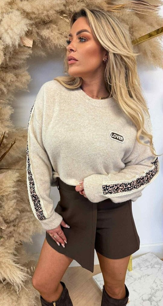LACE LEOPARD SLEEVE SWEAT 3831330 TAUPE