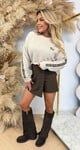 LACE LEOPARD SLEEVE SWEAT 3831330 TAUPE