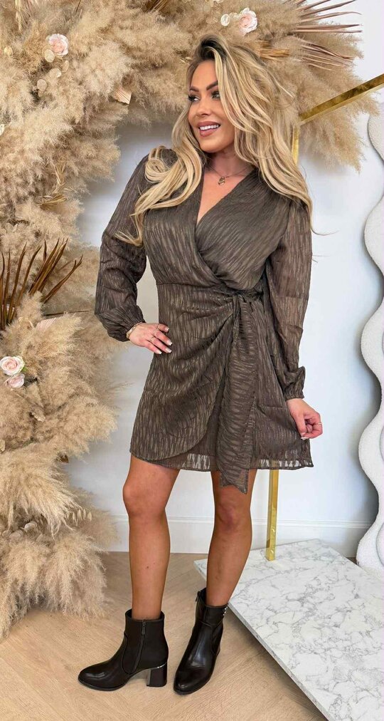 OMSLAG GLITTER DRESS 5486-2 COFFEE