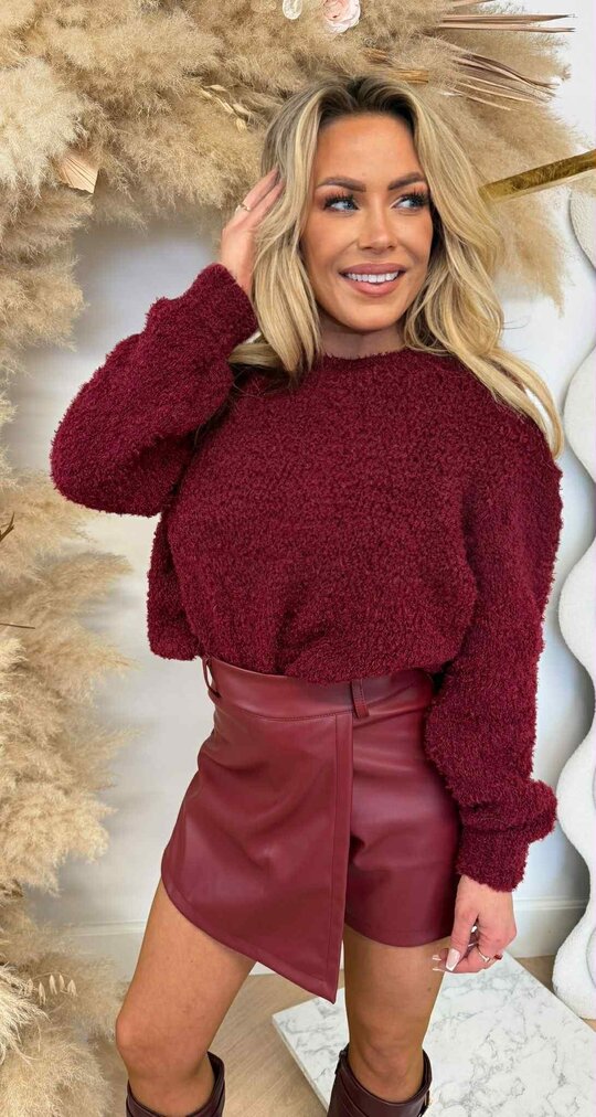 FLUFFY TEDDY SWEAT BORDEAUX
