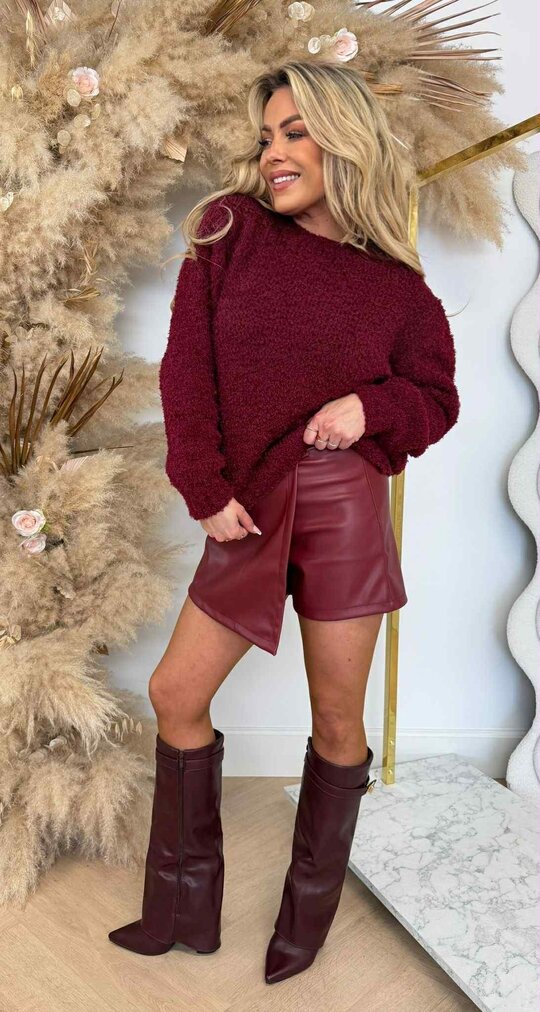 FLUFFY TEDDY SWEAT BORDEAUX