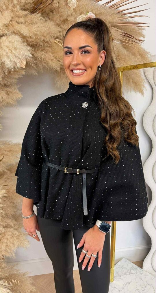 GLITTER GIRL PONCHO + BELT BLACK