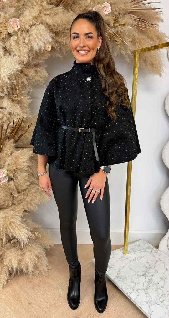 GLITTER GIRL PONCHO + BELT BLACK
