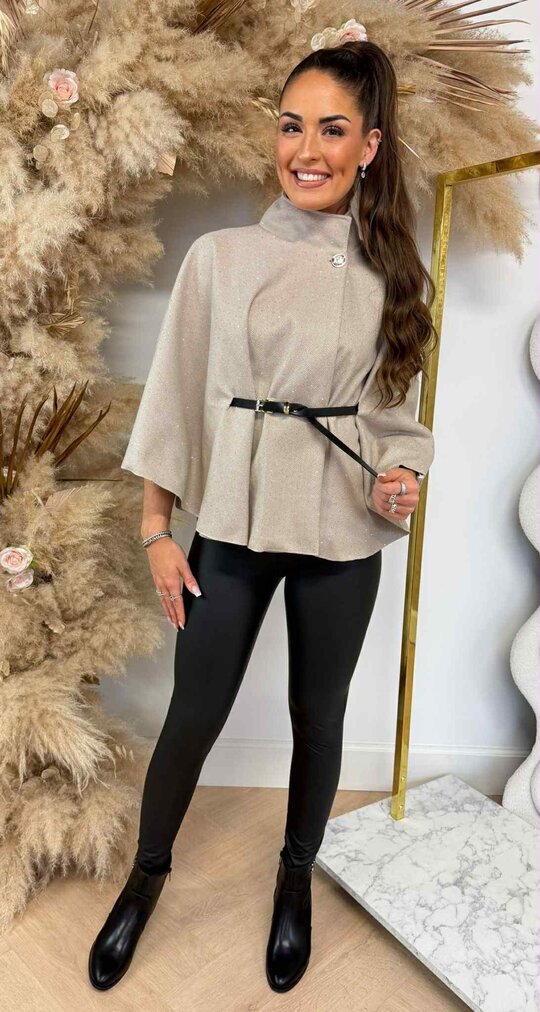 GLITTER GIRL PONCHO + BELT BEIGE