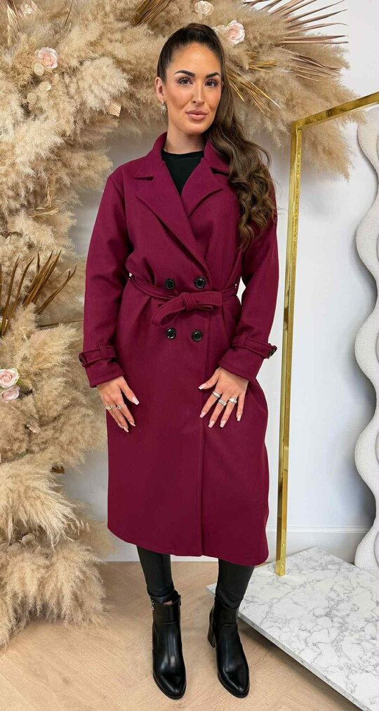 ANNA BASIC BUTTON COAT BURGUNDY