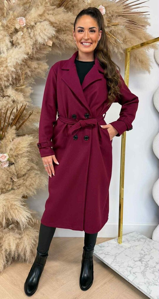 ANNA BASIC BUTTON COAT BURGUNDY