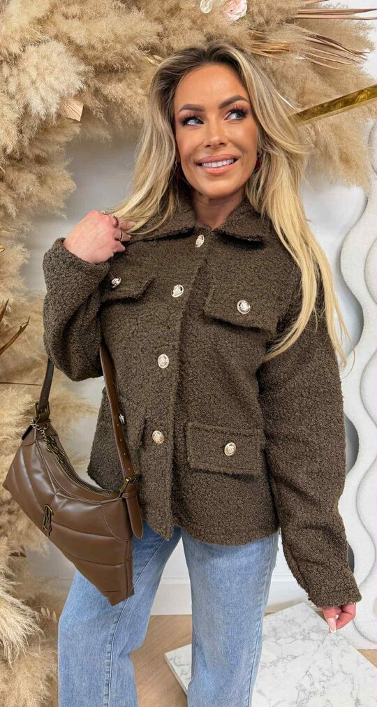 KIKI BUTTON TEDDY JACKET CHOCO