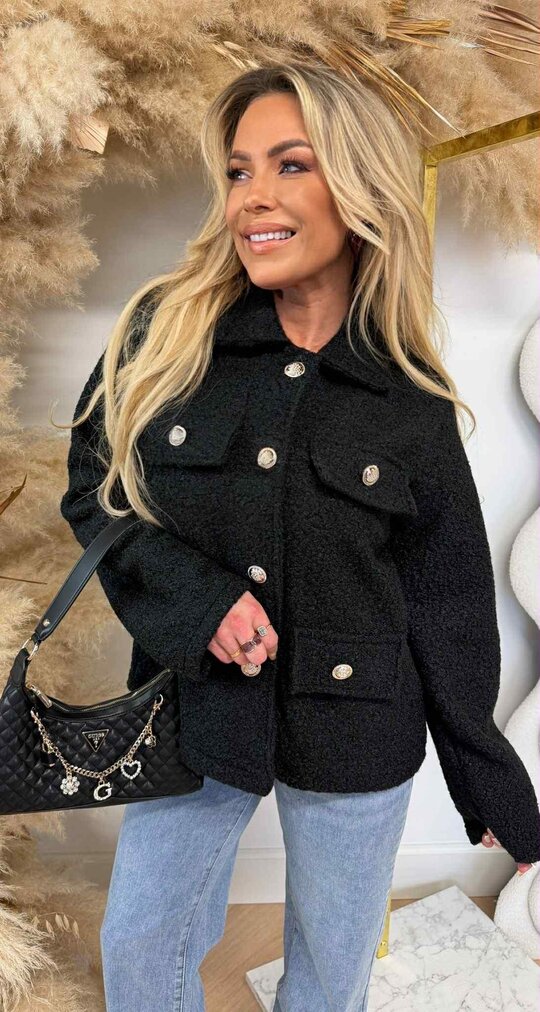 KIKI BUTTON TEDDY JACKET BLACK