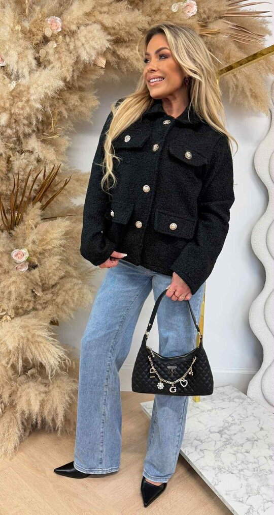 KIKI BUTTON TEDDY JACKET BLACK