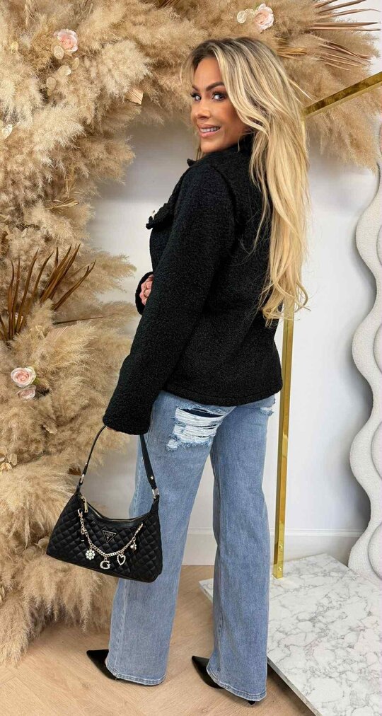 KIKI BUTTON TEDDY JACKET BLACK