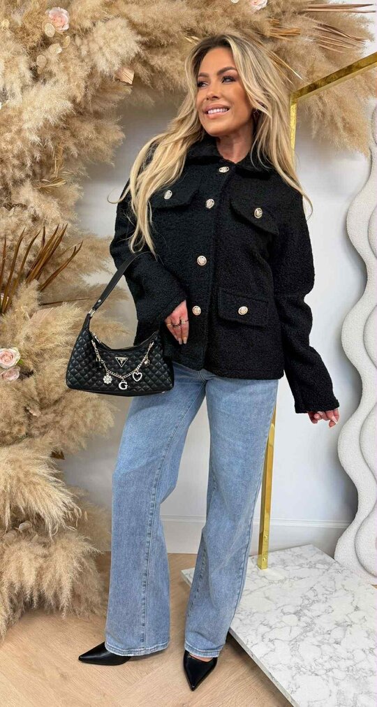 KIKI BUTTON TEDDY JACKET BLACK