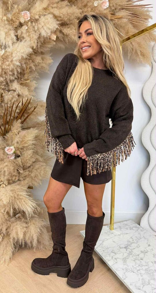 LEOPARD FINGE SWEAT AM861 CHOCO