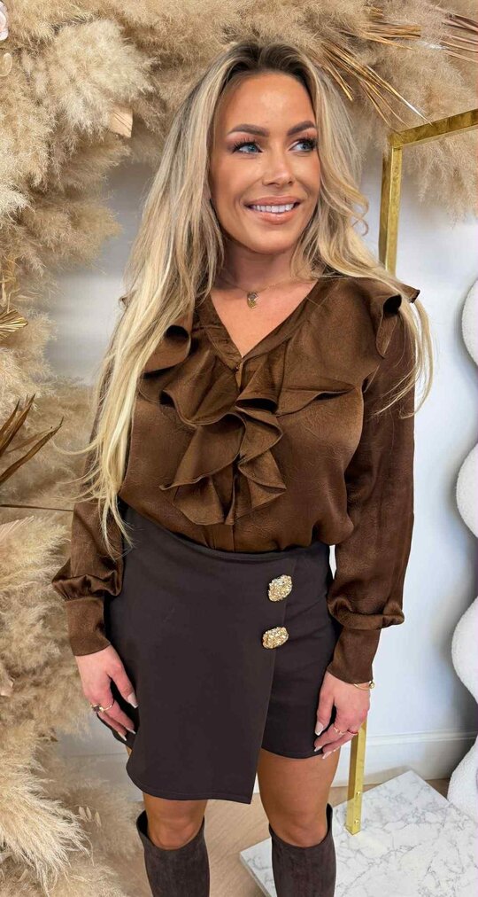 GLAMOUR RUFFLE BLOUSE CH356 CHOCO