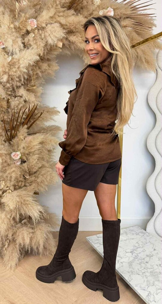 GLAMOUR RUFFLE BLOUSE CH356 CHOCO