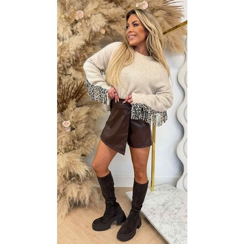 LEOPARD FINGE SWEAT AM861 TAUPE LEOPARD FINGE SWEAT AM861 TAUPE
