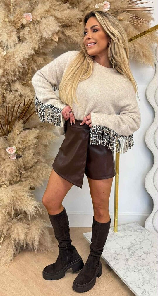 LEOPARD FINGE SWEAT AM861 TAUPE