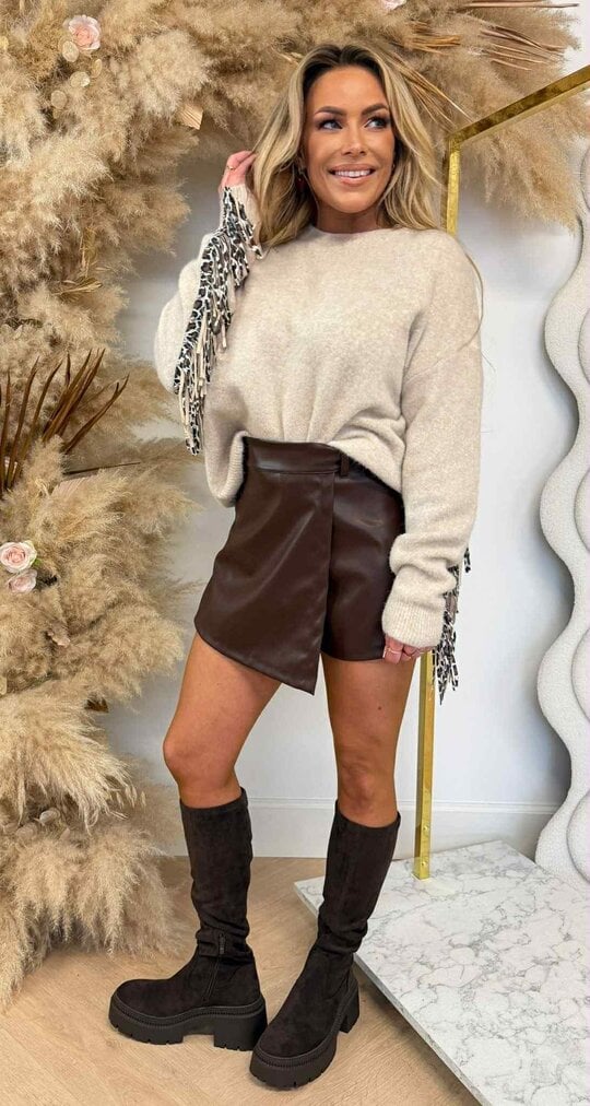 LEOPARD FINGE SWEAT AM861 TAUPE