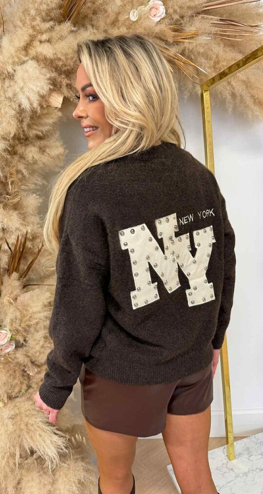 NY STUDDED SWEAT AM863 CHOCO