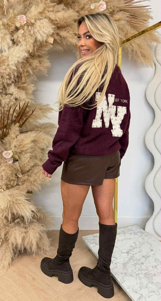 NY STUDDED SWEAT AM863 BORDEAUX