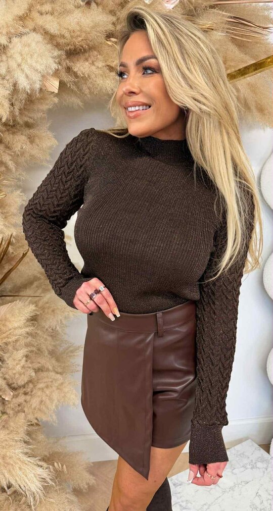 SPARKLE SLEEVE TOP 8989 CHOCO