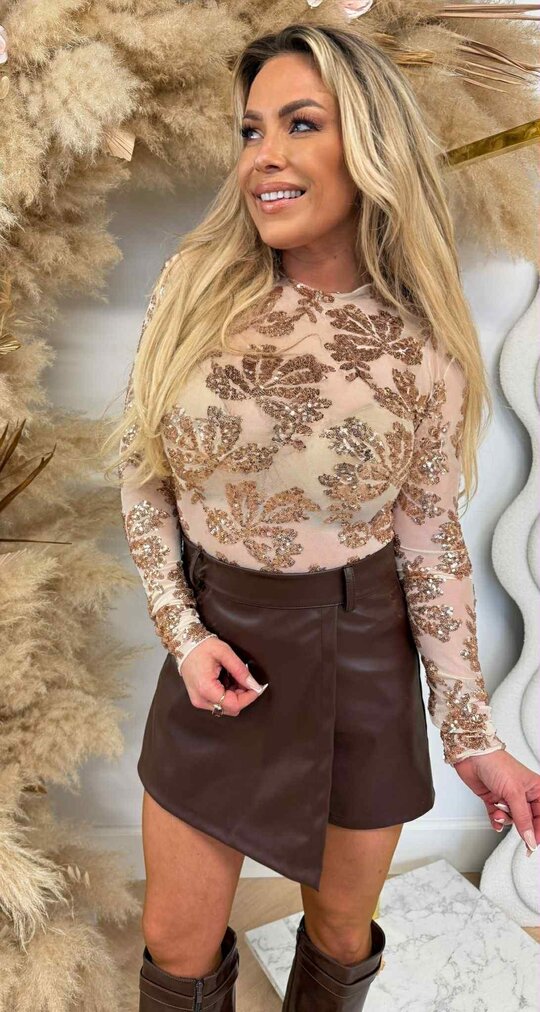SEQUIN MESH TOP BEIGE