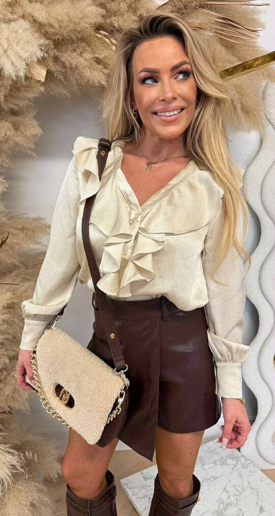 GLAMOUR RUFFLE BLOUSE CH356 BEIGE