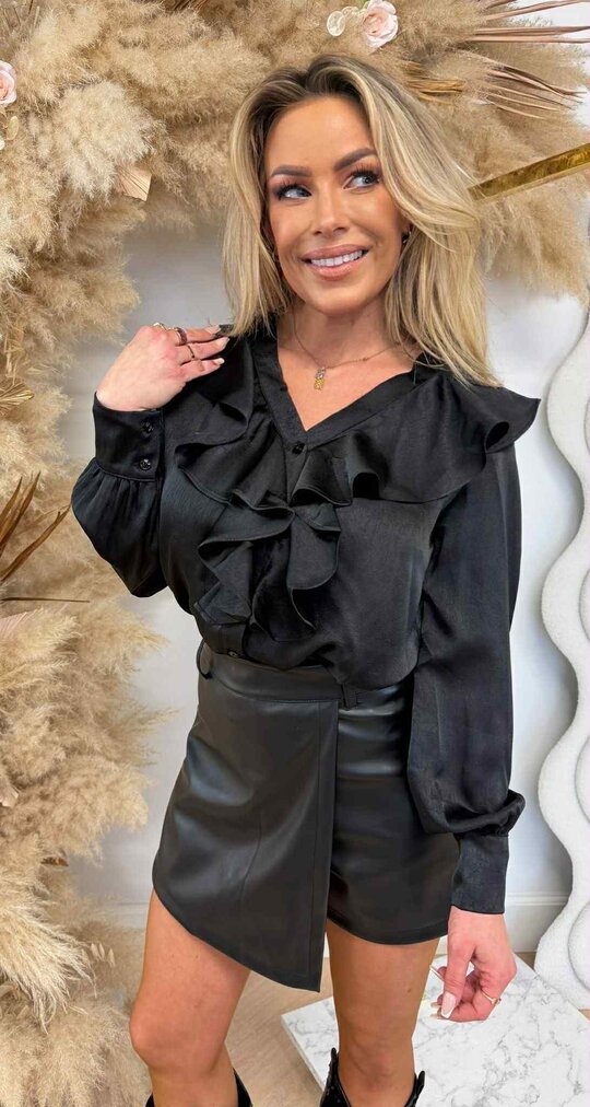 GLAMOUR RUFFLE BLOUSE CH356 BLACK