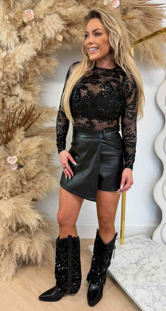SEQUIN MESH TOP BLACK
