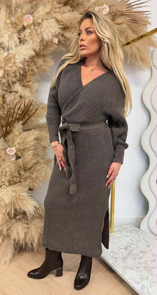 BESTSELLING KNITTED BELT DRESS TAUPE