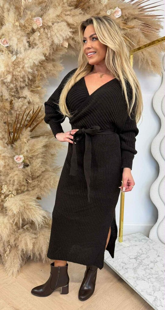 BESTSELLING KNITTED BELT DRESS CHOCO
