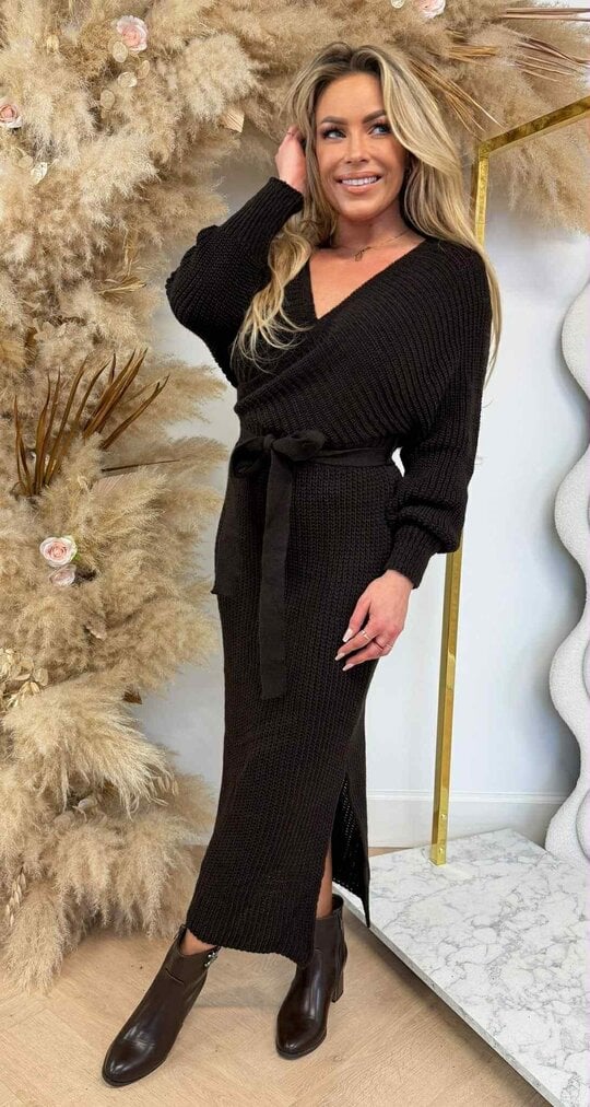 BESTSELLING KNITTED BELT DRESS CHOCO