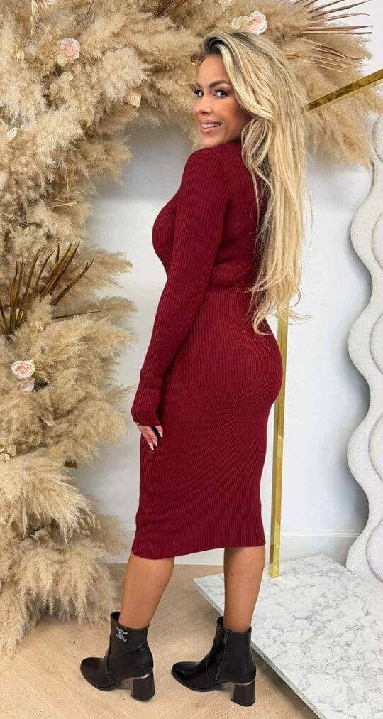 FLEUR RIB DRESS BORDEAUX