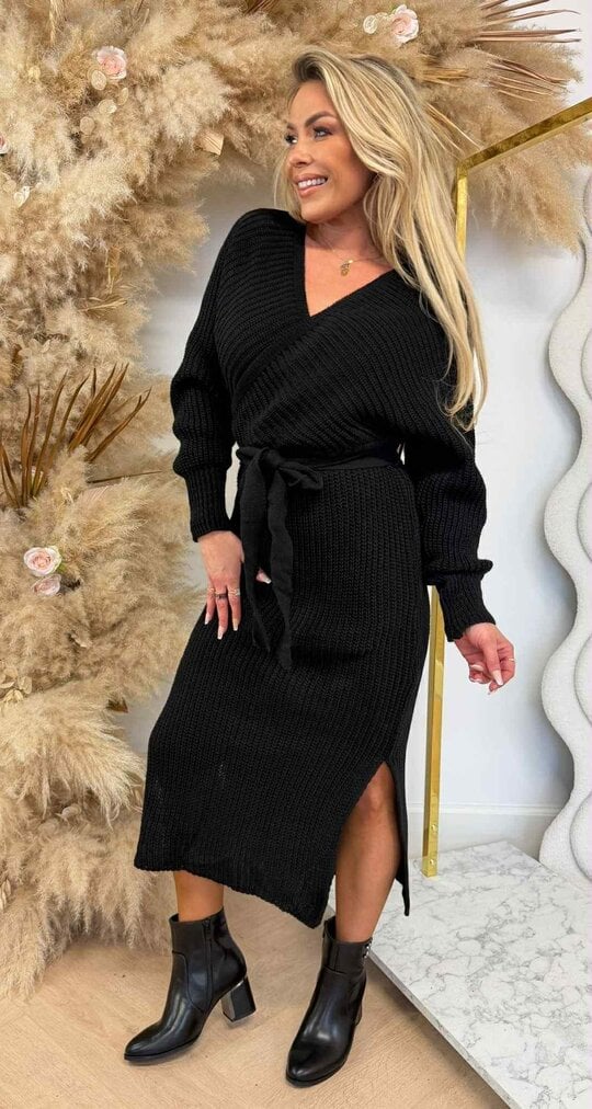 BESTSELLING KNITTED BELT DRESS BLACK