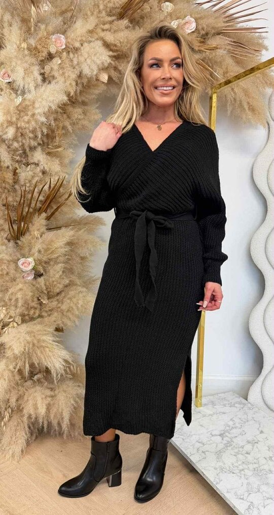 BESTSELLING KNITTED BELT DRESS BLACK