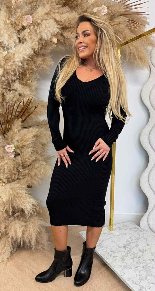 FLEUR RIB DRESS BLACK